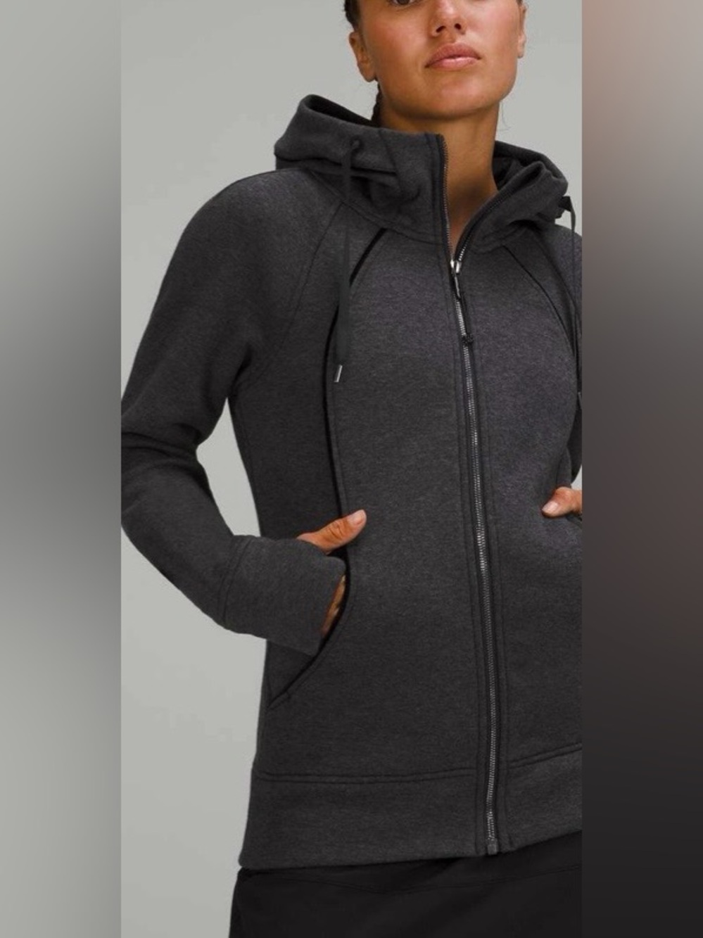 Lululemon Scuba Plush Hoodie Zip Up, Dark Gray/Black, Women’s 10